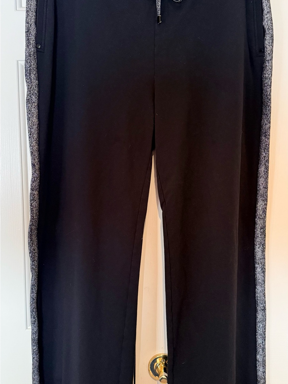 Karl Lagerfeld Black Wide-Leg Pants Slacks with Gray Metallic Side Panels